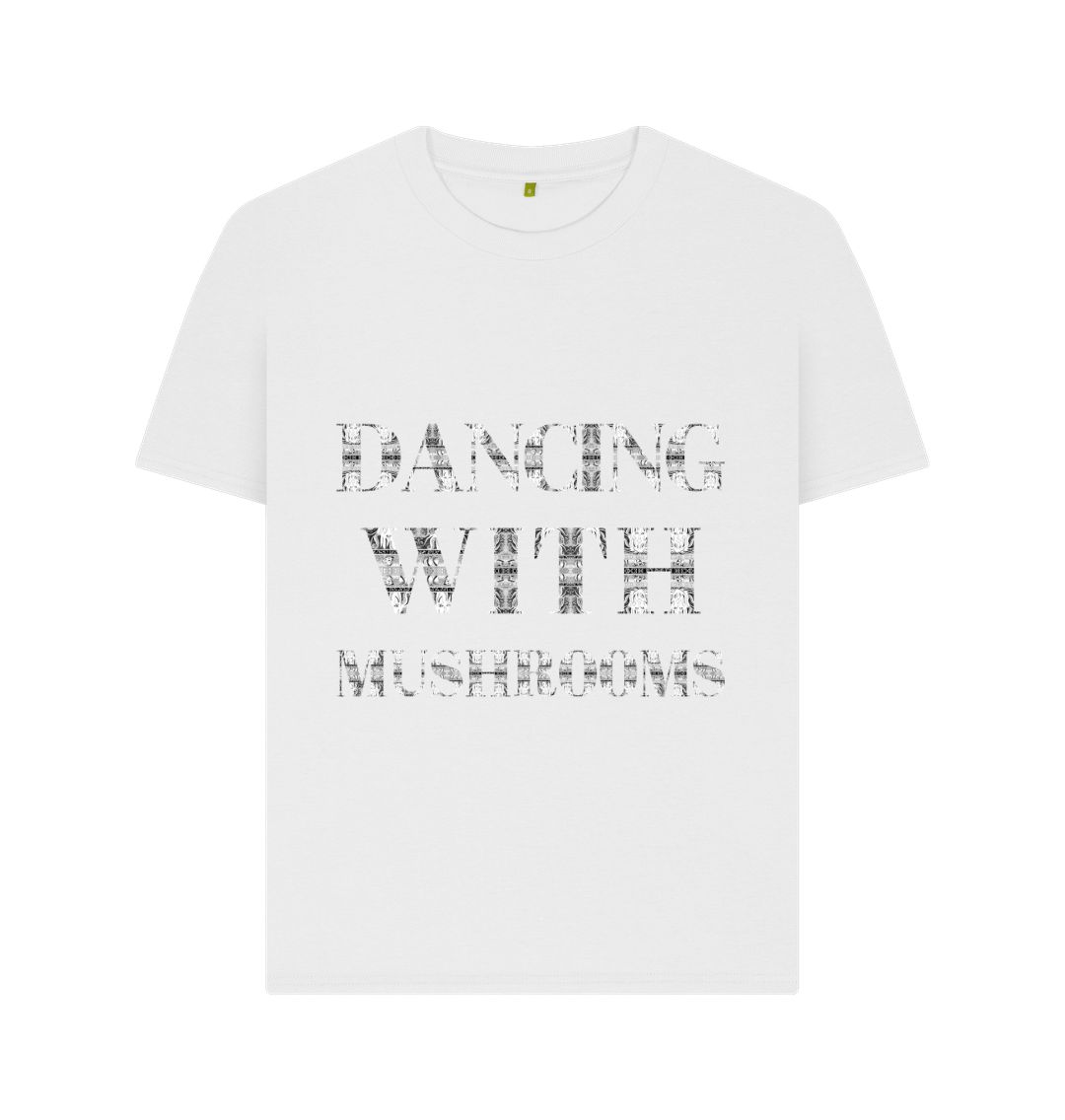 White Dancing With Mushrooms Womens T-shirt